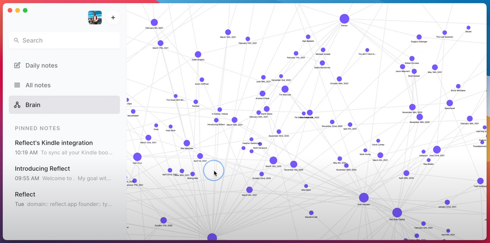 Example 'brain map' taken from Reflect's onboarding.